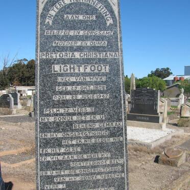 LIGHTFOOT Pretoria Christina nee VAN WYK 1888-1947