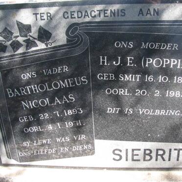 SIEBRITS Bartholomeus Nicolaas 1893-1971 &amp; H.J.E. SMIT 1896-1982