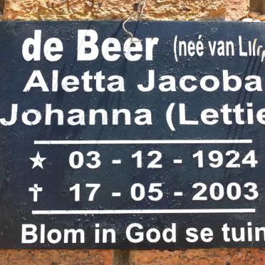 BEER Aletta Jacoba Johanna, de nee VAN LILL 1924-2003