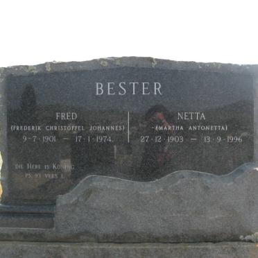 BESTER Frederik Christoffel Johannes 1901-1974 &amp; Martha Antonetta 1903-1996