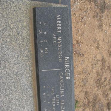 BURGER Albert Myburgh 1911-1983 &amp; Carolina Elizabeth THERON 1915-1996