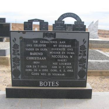 BOTES Barend Christiaan 1903-1992 &amp; Nicolena W. LOUBSER 1901-1982