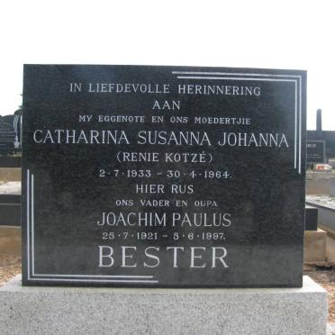 BESTER Joachim Paulus 1921-1997 &amp; Catharina Susanna Johanna KOTZE 1933-1964