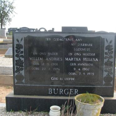 BURGER Willem Andries 1901-1976 &amp; Martha Helena HANEKOM 1902-1975