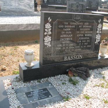 BASSON Adriaan Jacobus 1910-2004 &amp; Anna Maria Johanna VAN ZYL 1917-1980 :: BASSON Adriaan Jacobus 1947-2008