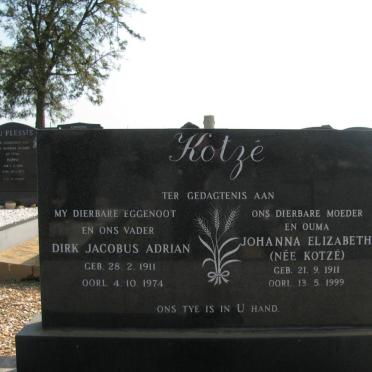 KOTZE Dirk Jacobus Adriaan 1911-1974 &amp; Johanna Elizabeth KOTZE 1911-1999