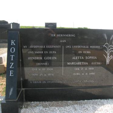 KOTZE Hendrik Gideon 1908-1974 &amp; Aletta Sophia Margaretha 1919-1998
