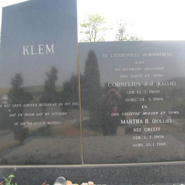 KLEM Cornelius J.J. 1900-1969 &amp; Martha B. GREEFF 1909-1998