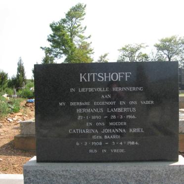 KITSHOFF Hermanus Lambertus 1890-1966 &amp; Catharina Johanna Kriel BAARD 1908-1984