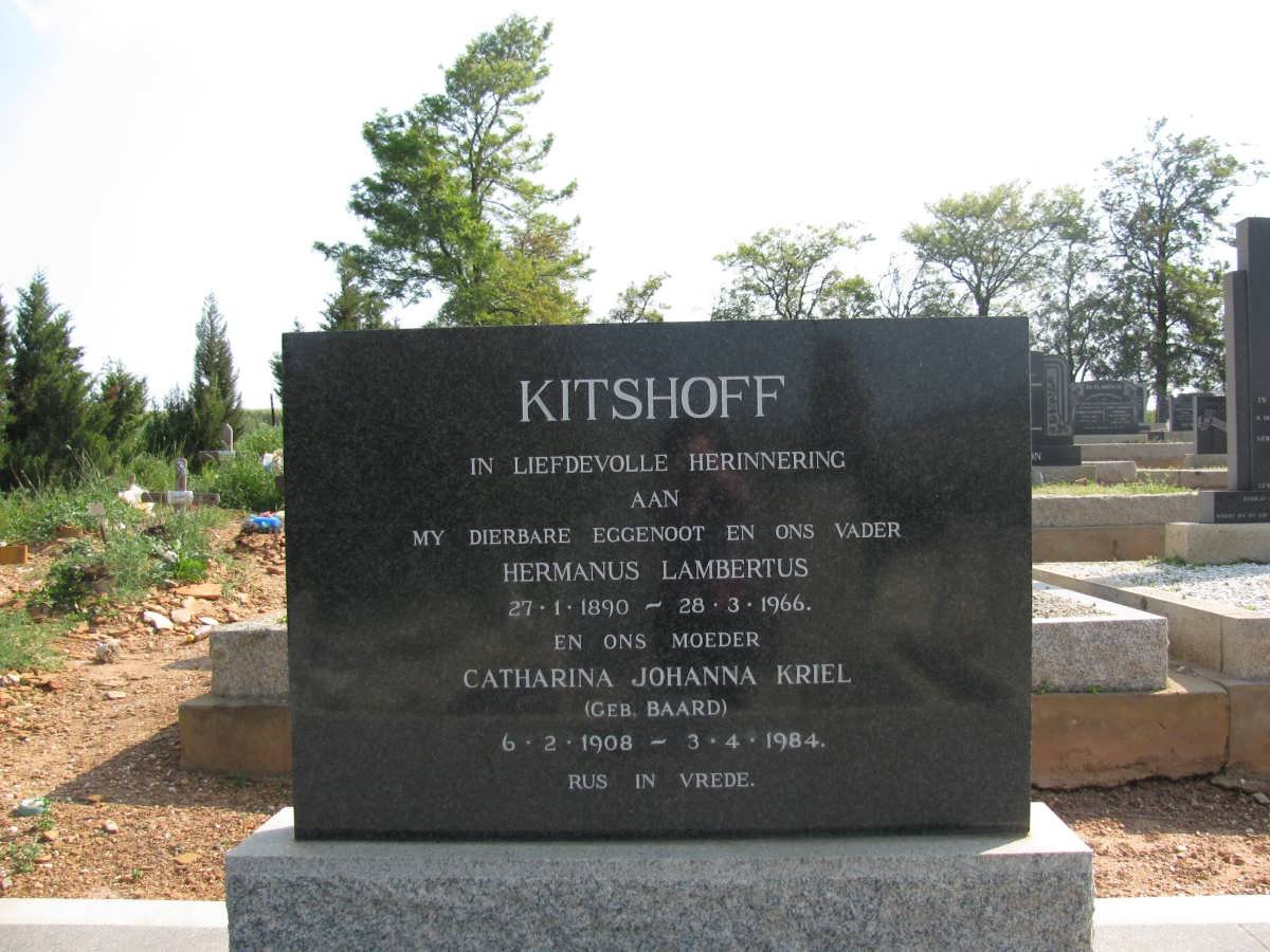 KITSHOFF Hermanus Lambertus 1890-1966 &amp; Catharina Johanna Kriel BAARD 1908-1984