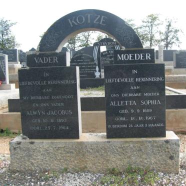 KOTZE Alwyn Jacobus 1892-1964 &amp; Aletta Sophia 1889-1967