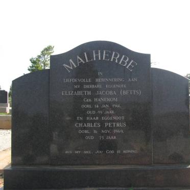 MALHERBE Charles Petrus -1969 &amp; Elizabeth Jacoba HANEKOM -1961