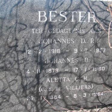 BESTER Johannes B. 1879-1960 &amp; Aletta C.H. DE VILLIERS 1884-1964 :: BESTER Johannes D.P. 1918-1957
