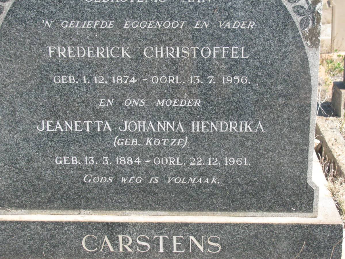 CARSTENS Frederick Christoffel 1874-1956 &amp; Jeanetta Johanna Hendrika KOTZE 1884-1961