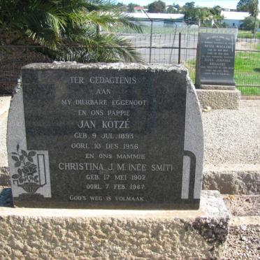 KOTZE Jan 1893-1956 &amp; Christina J.M. SMIT 1902-1967