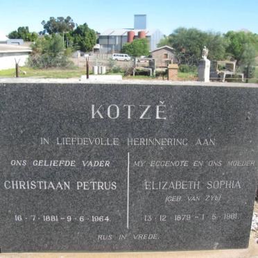 KOTZE Christiaan Petrus 1881-1964 &amp; Elizabeth Sophia VAN ZYL 1879-1961