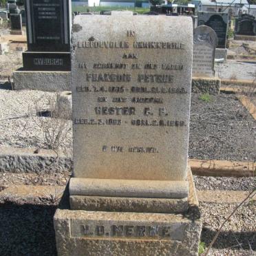 MERWE Francois Petrus, v.d 1875-1948 &amp; Hester C.P 1883-1960