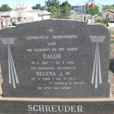SCHREUDER Callie 1887-1962 &amp; Helena J.W. RETIEF formerly SCHREUDER 1900-1973