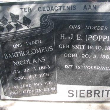 SIEBRITS Bartholomeus Nicolaas 1893-1971 &amp; H.J.E. SMIT 1896-1982