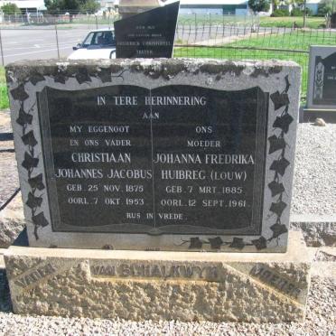 SCHALKWYK Christiaan Johannes Jacobus, van 1875-1953 &amp; Johanna Fredrika Huibreg LOUW 1885-1961