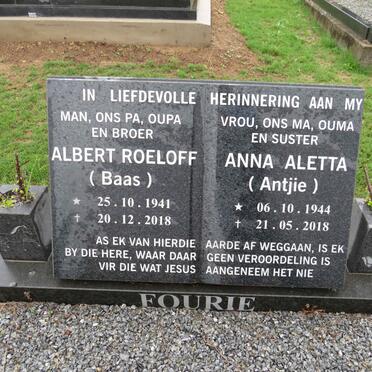 FOURIE Albert Roeloff 1941-2018 & Anna Aletta 1944-2018