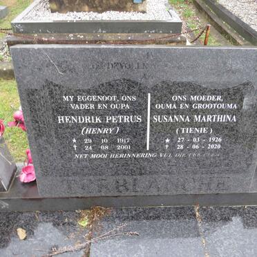 TERBLANCHE Hendrik Petrus 1917-2001 & Susanna Marthina 1926-2020