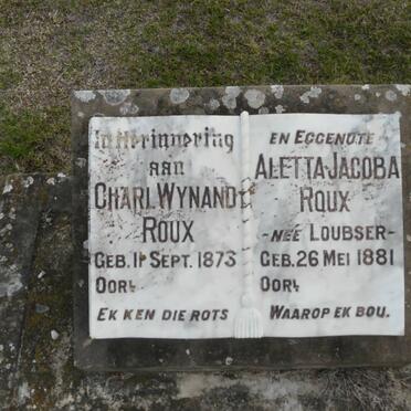 ROUX Charl Wynand 1873- &amp; Aletta Jacoba LOUBSER 1881-