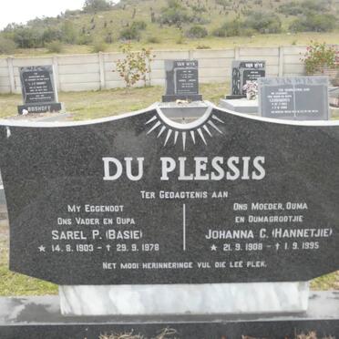 PLESSIS Sarel P., du 1903-1978 &amp; Johanna C. 1908-1995