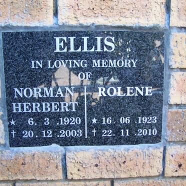 ELLIS Norman Herbert 1920-2003 &amp; Rolene 1923-2010