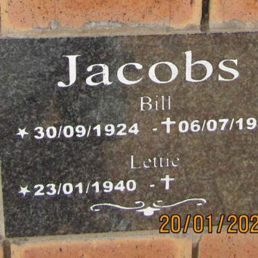 JACOBS Bill 1924-1999 &amp; Lettie 1940-