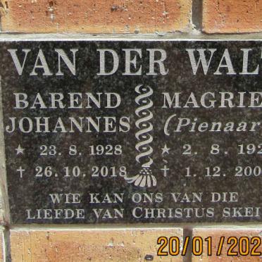 WALT Barend Johannes, van der 1928-2018 &amp; Magriet PIENAAR 1925-2007