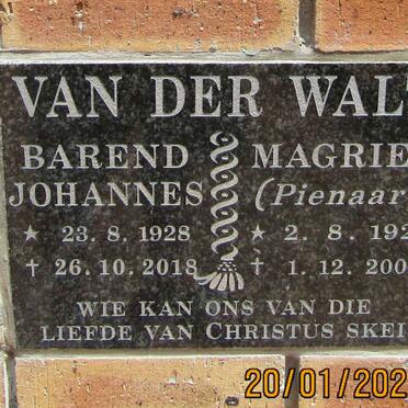 WALT Barend Johannes, van der 1928-2018 &amp; Magriet PIENAAR 1925-2007