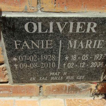 OLIVIER Fanie 1928-2010 &amp; Marie 1937-2004