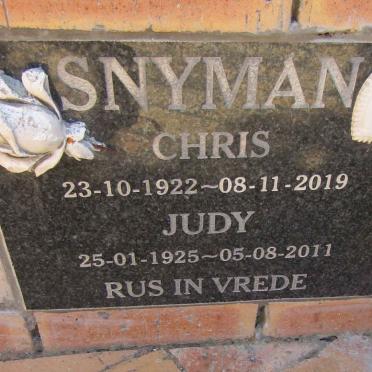 SNYMAN Chris 1922-2019 &amp; Judy 1925-2011