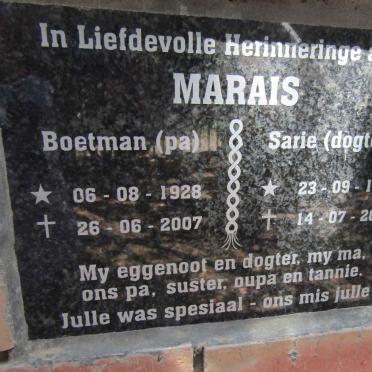 MARAIS Boetman 1928-2007 :: MARAIS Sarie 1969-2006