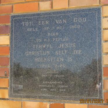 2. Hoeksteen: Ds H. Pepler - 7 Mei 1960