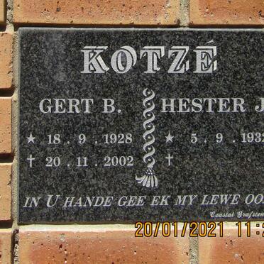 KOTZE Gert B. 1928-2002 &amp; Hester J. 1932-