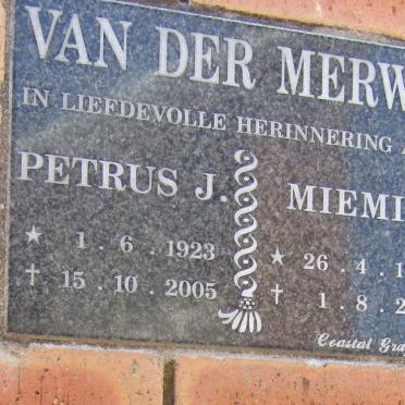 MERWE Petrus J., van der 1923-2005 &amp; Miemie 1923-2007