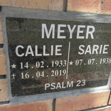 MEYER Callie 1933-2019 &amp; Sarie 1938-