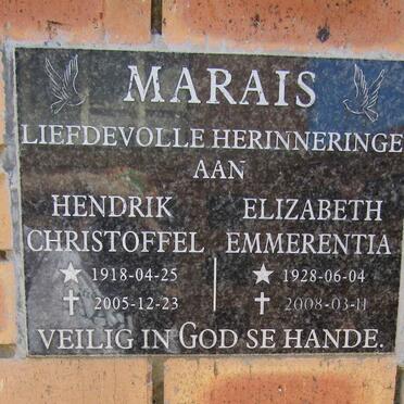 MARAIS Hendrik Christoffel 1918-2005 &amp; Elizabeth Emmerentia 1928-2008