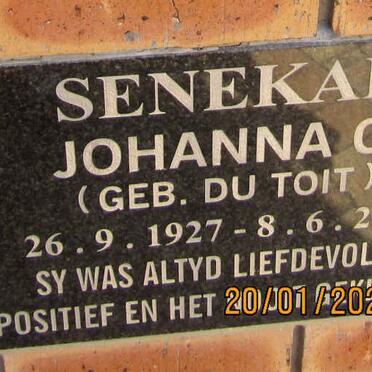SENEKAL Johanna C. nee DU TOIT 1927-2010