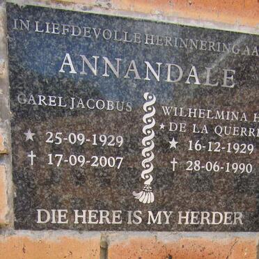 ANNANDALE Carel Jacobus 1929-2007 &amp;  Wilhelmina H. DE LA QUERRE 1929-1990