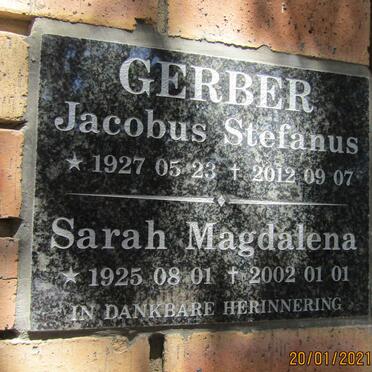 GERBER Jacobus Stefanus 1927-2012 &amp; Sarah Magdalena 1925-2002