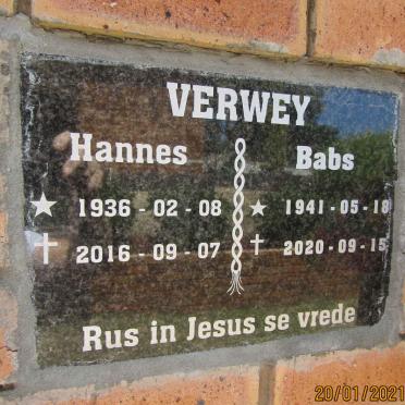 VERWEY Hannes 1936-2016 &amp; Babs 1941-2020