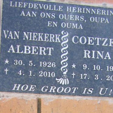 NIEKERK Albert, van 1926-2010 &amp; Rina COETZEE 1929-2005
