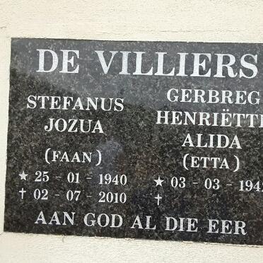 VILLIERS Stefanus Jozua, de 1940-2010 &amp; Gerbreg Henriëtte Alida 1942-