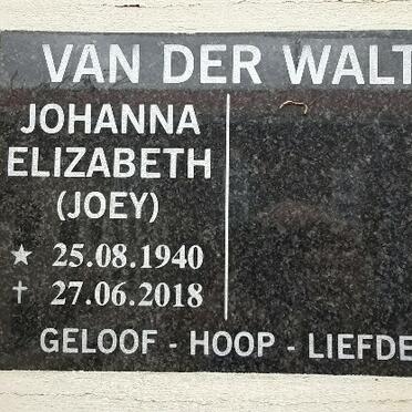 WALT Johanna Elizabeth, van der 1940-2018