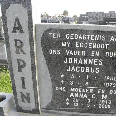 ARPIN Johannes Jacobus 1900-1979 &amp; Anna C.M. 1910-2000