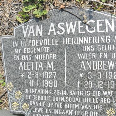 ASWEGEN Andrew J., van 1926-1990 &amp; Aletta M. 1927-1990