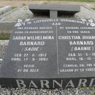 BARNARD Christian Johannes 1908-1960 &amp; Sarah Wilhelmina 1912-1995